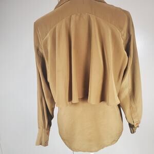 Ellen Tracy Vintage Silk Button Up Brown Cape Back Minimalist 2